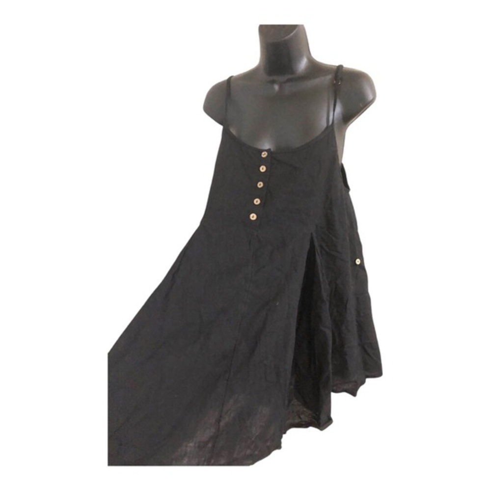 Free People black button front drawstring‎ back tent style tunic babydoll dress